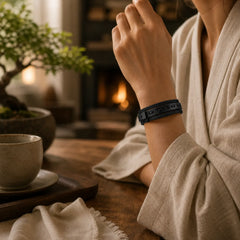 Titanium Steel Buckle Multilayered Braided Leather Calm Bracelet featuring Titanium Steel