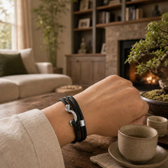 Titanium Steel Shackle Braided Leather Calm Bracelet featuring Titanium Steel, Horse