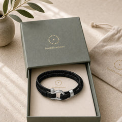 Titanium Steel Shackle Braided Leather Calm Bracelet featuring Titanium Steel, Horse