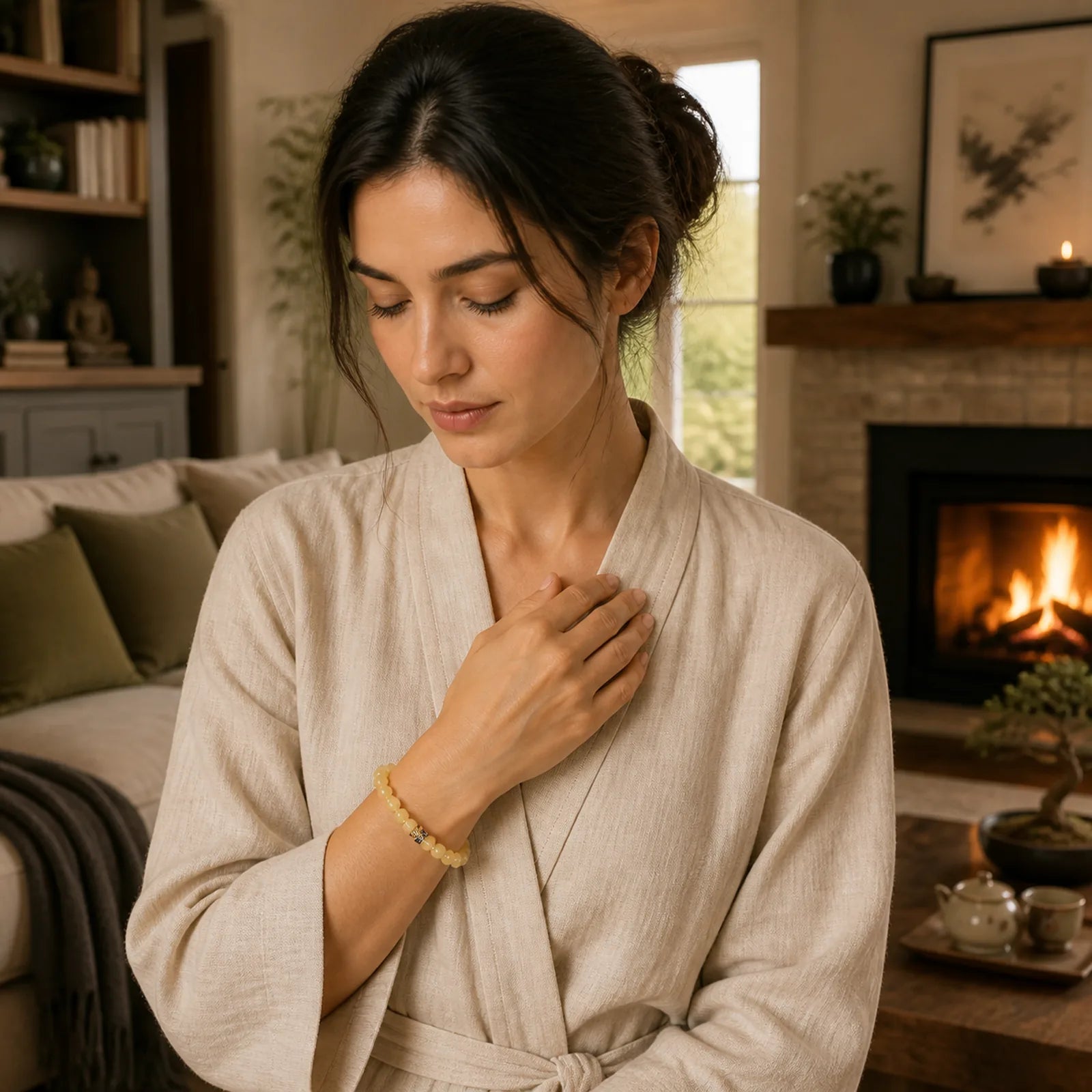 Topaz Beads Om Mani Padme Hum Fortune Bracelet featuring Topaz, Om Mani Padme Hum, Om