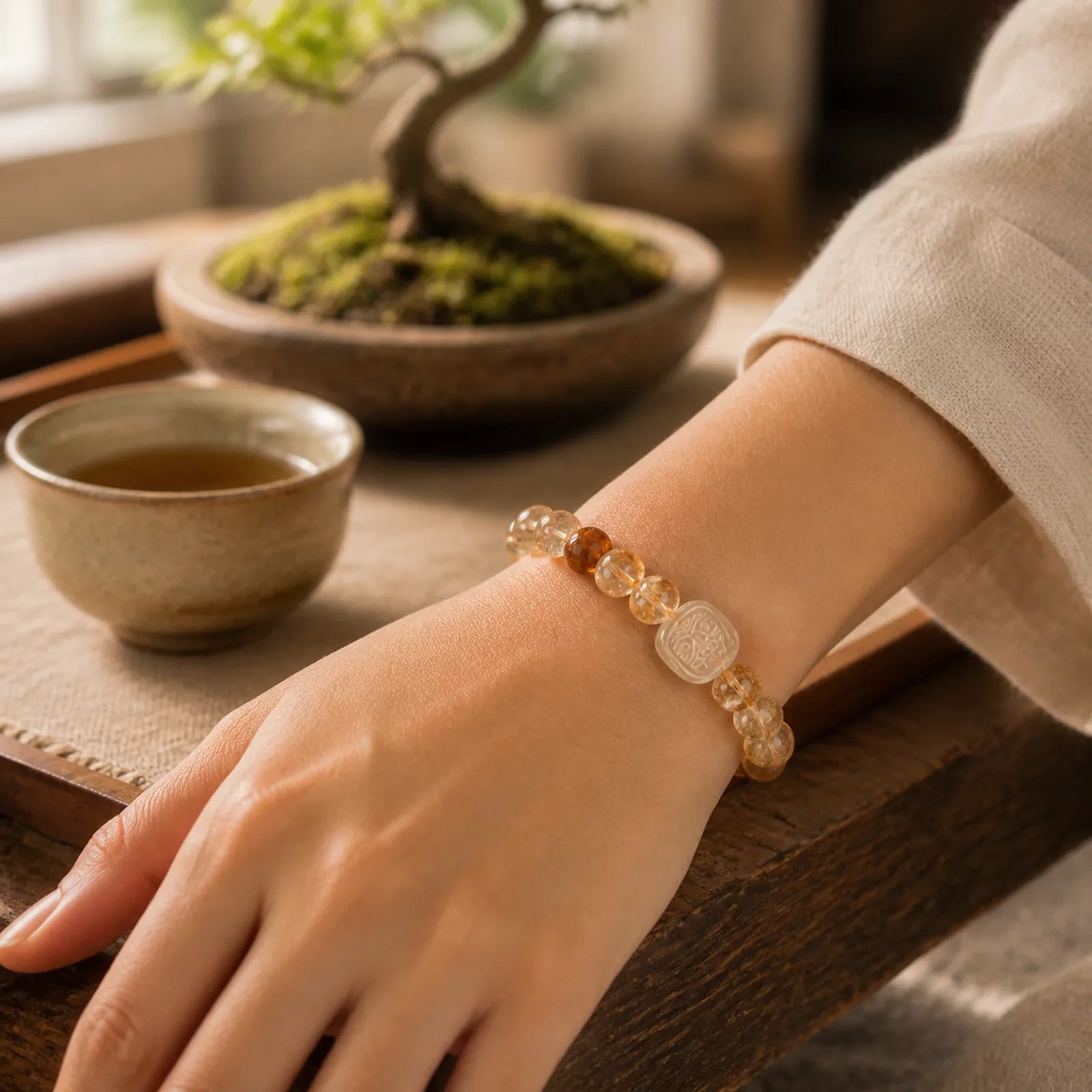 Topaz Citrine Tiger Eye Zakiram Goddess of Wealth Bracelet featuring Topaz, Citrine, Tiger Eye