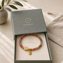 Tourmaline Colorful Stone Fu Character Positive Bracelet featuring Tourmaline, Fu Character