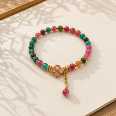 Tourmaline Four Leaf Clover Flower Love Bracelet featuring Tourmaline, Copper
