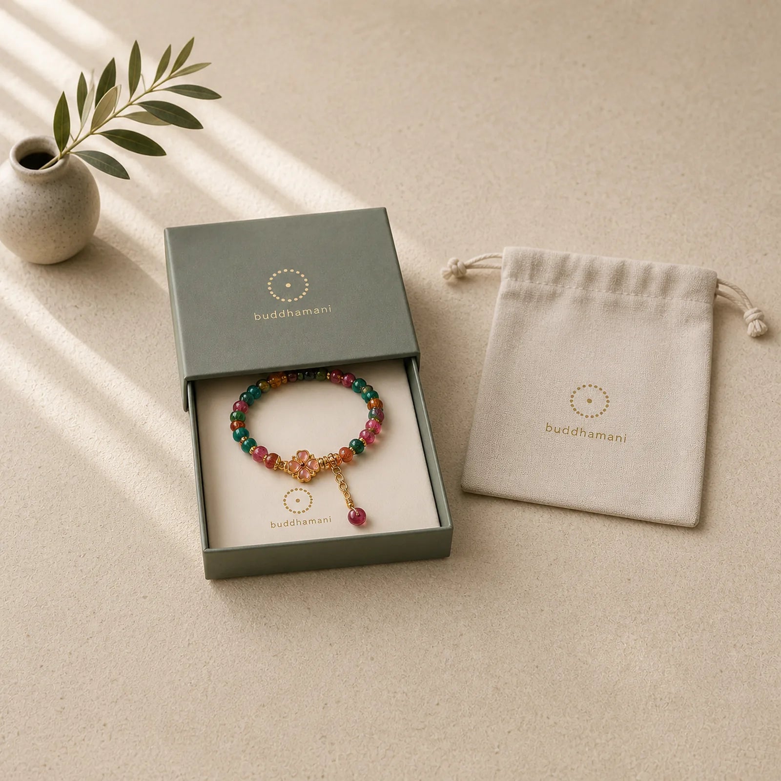 Tourmaline Four Leaf Clover Flower Love Bracelet featuring Tourmaline, Copper