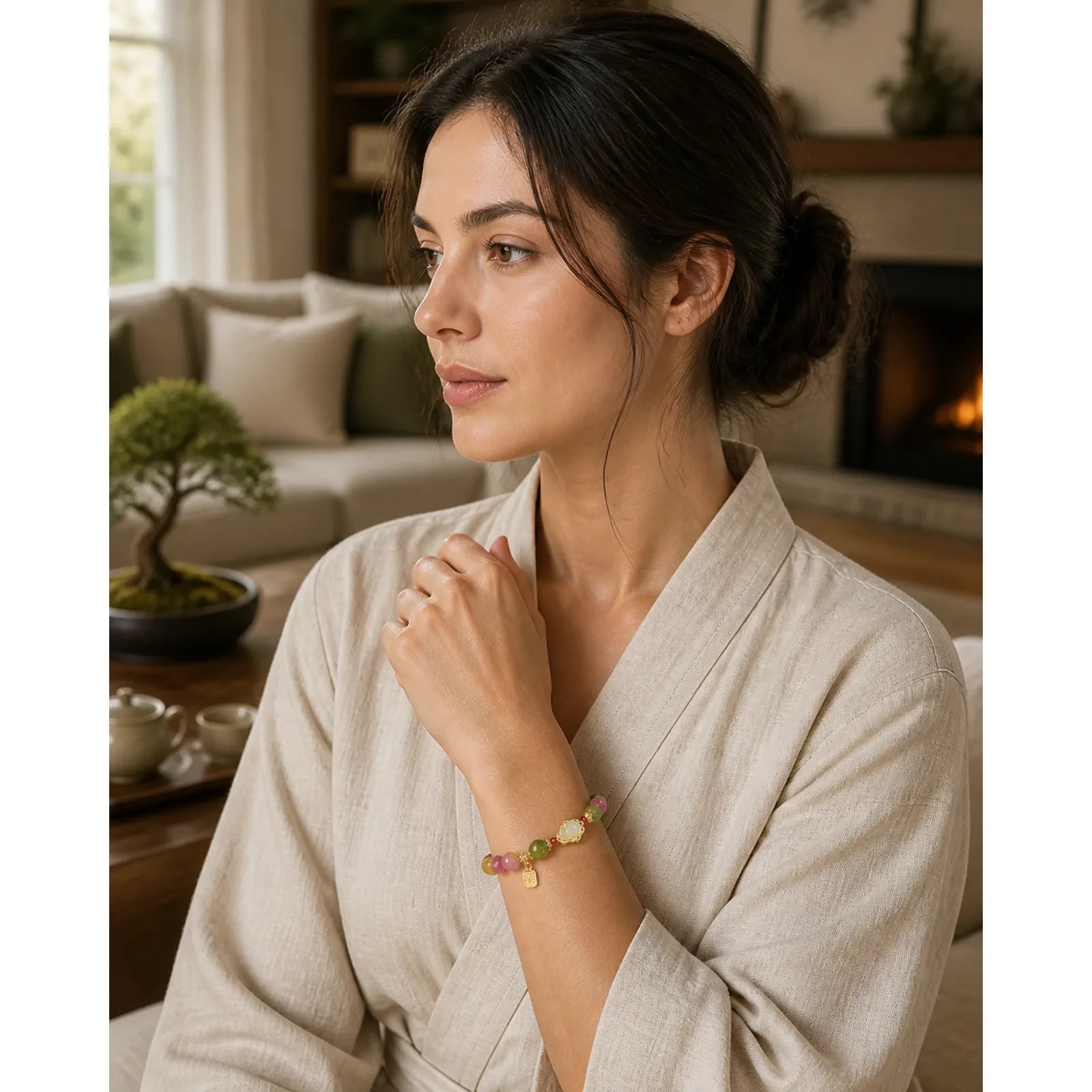 Tourmaline Fu Character Love Bracelet featuring Tourmaline, Fu Character, Jade