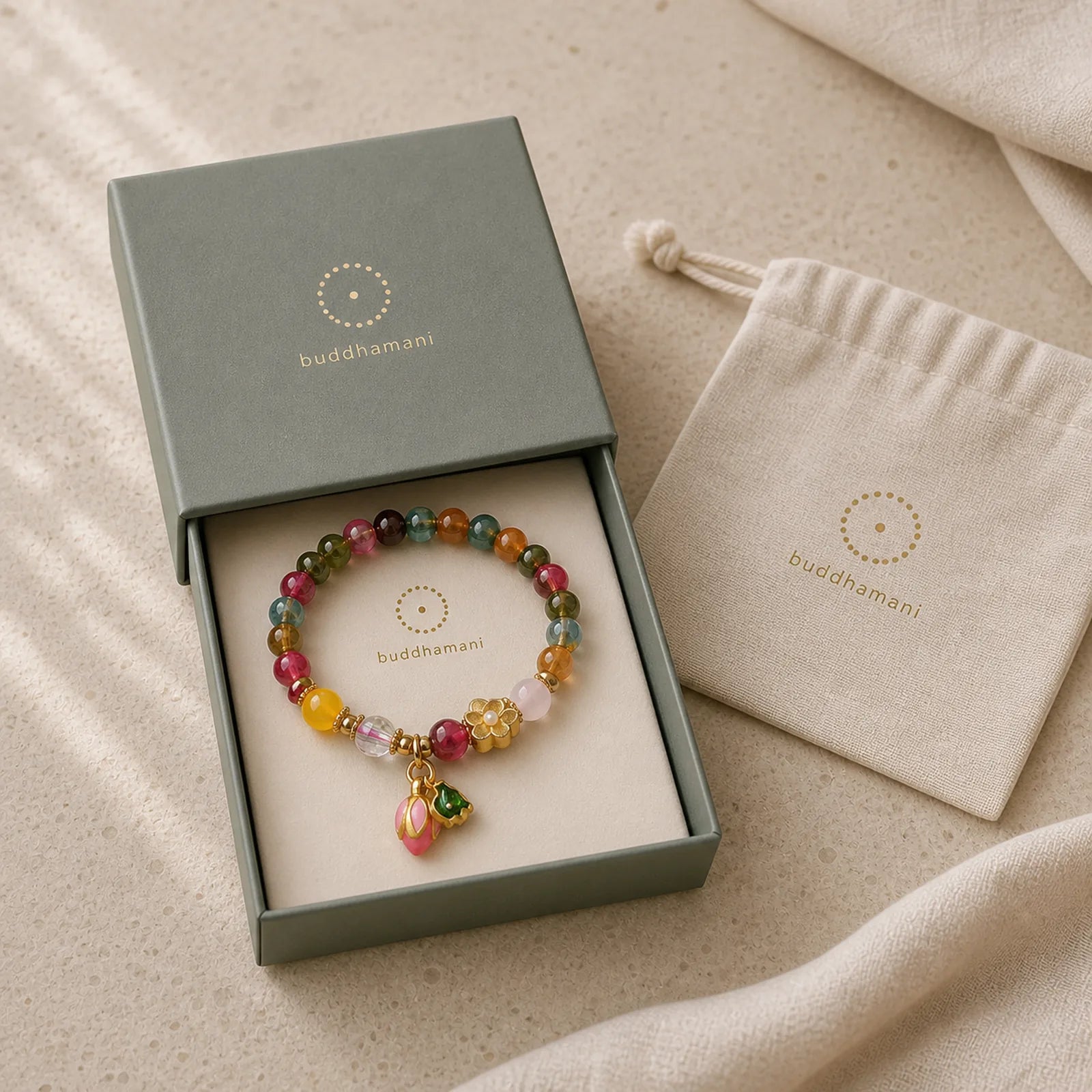 Tourmaline Lotus Seedpod Wisdom Bracelet featuring Tourmaline, Lotus, Lotus Symbol