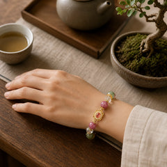 Tourmaline Pearl Pink Crystal White Crystal Wisdom Bracelet featuring Tourmaline, Pearl, Pink Crystal