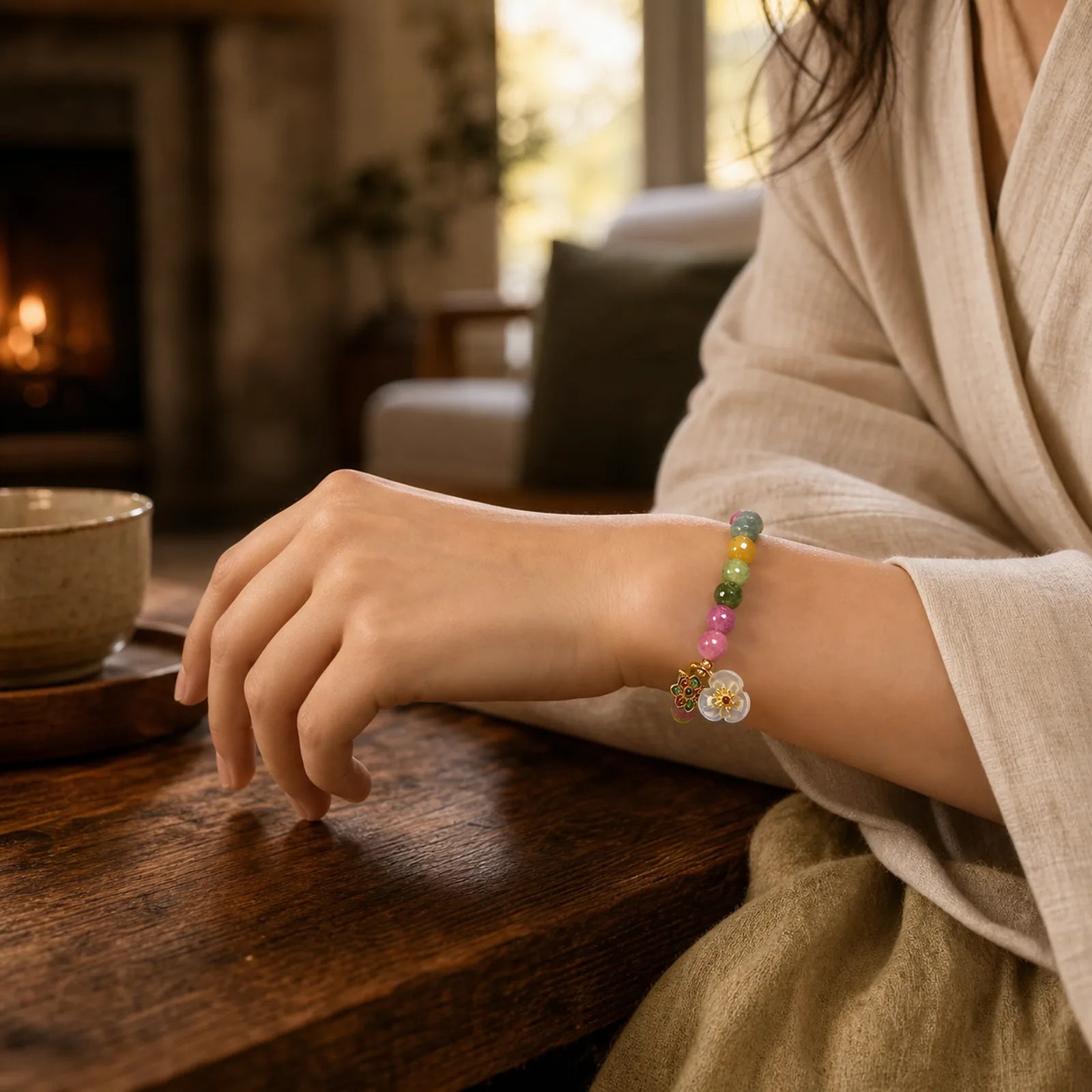 Tourmaline Wisdom Flower Bracelet featuring Tourmaline