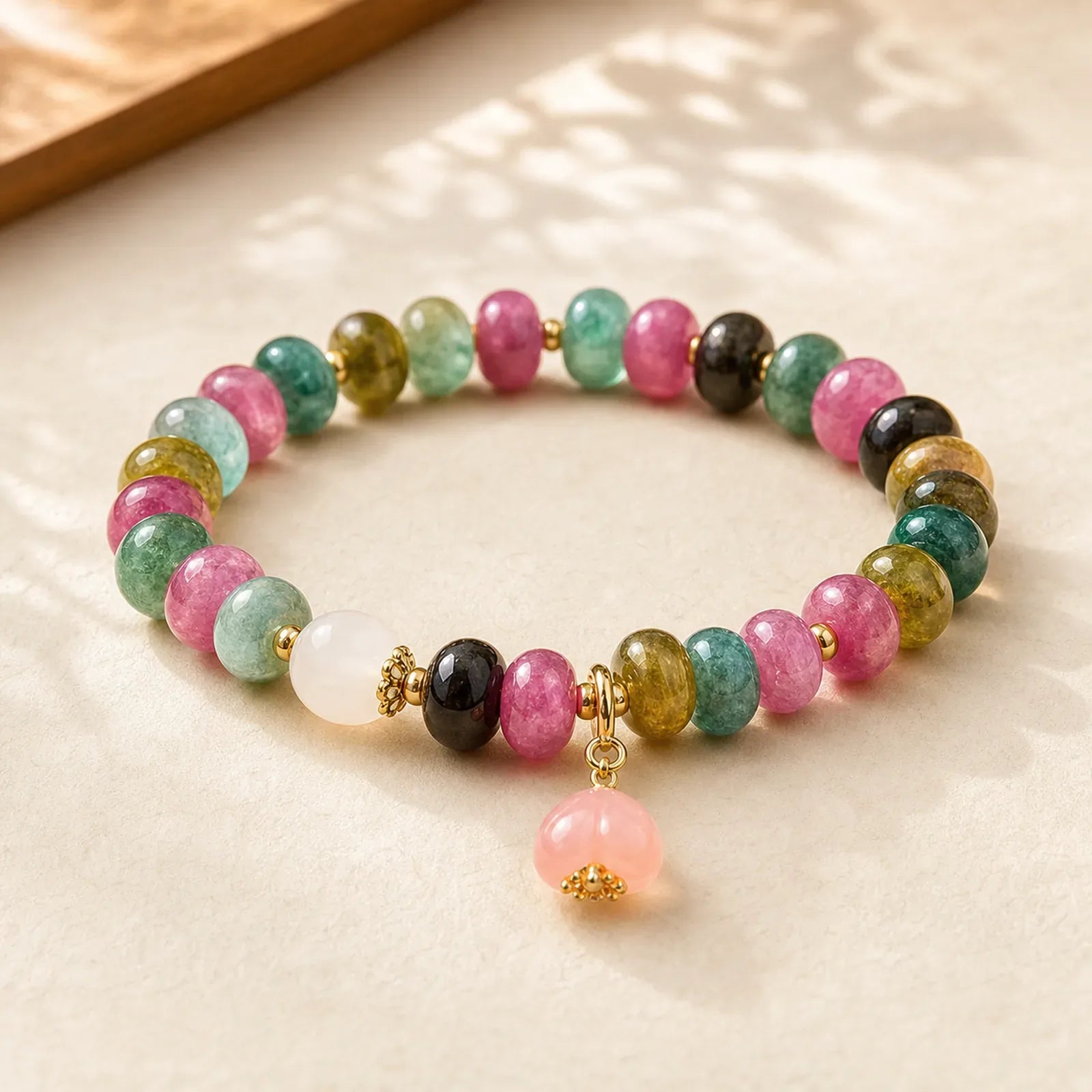 Tourmaline Yanyuan Agate Peach Blossoms Love Bracelet featuring Tourmaline, Yanyuan Agate