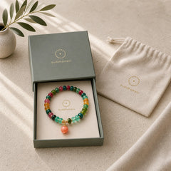 Tourmaline Yanyuan Agate Peach Positive Bracelet featuring Tourmaline, Yanyuan Agate, Copper