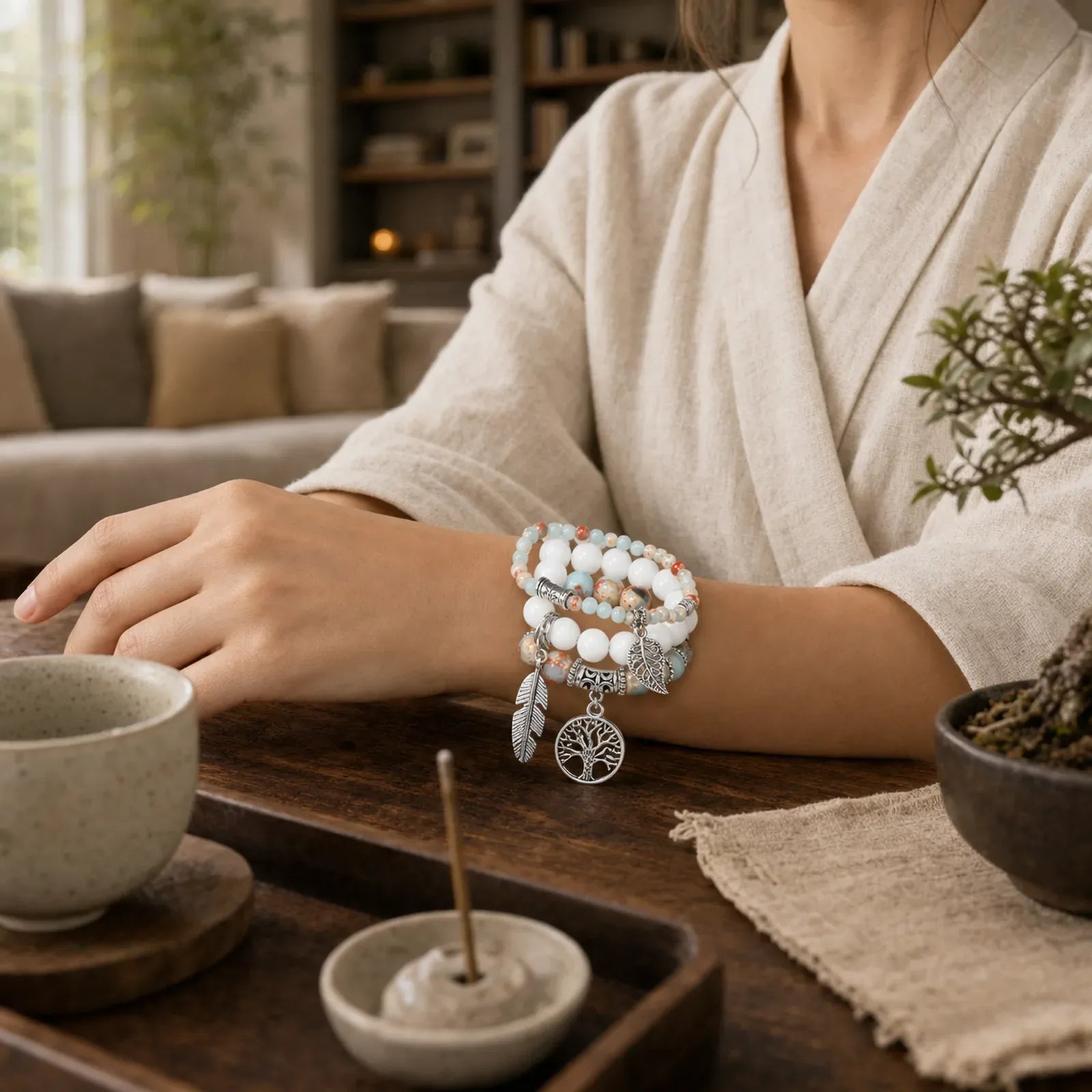 Tree Of Life Turquoise Balance Bracelet featuring Turquoise, White Turquoise