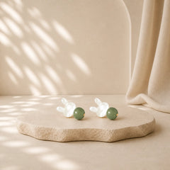 Tridacna Stone Cute Rabbit Hetian Jade Luck Earrings featuring Tridacna Stone, Jade, Copper
