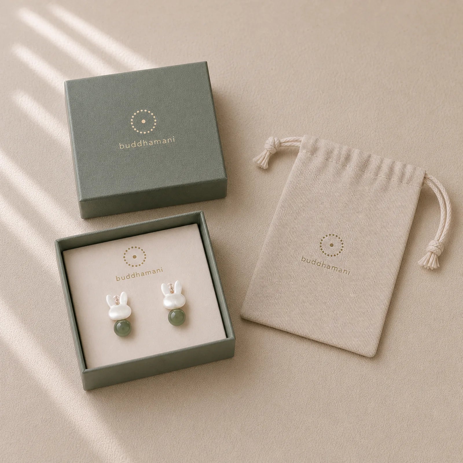 Tridacna Stone Cute Rabbit Hetian Jade Luck Earrings featuring Tridacna Stone, Jade, Copper