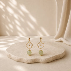 Tridacna Stone Flower Jade Bead Blessing Drop Earrings featuring Tridacna Stone, Jade, Copper