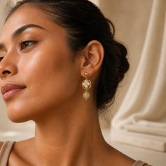 Tridacna Stone Flower Jade Bead Blessing Drop Earrings featuring Tridacna Stone, Jade, Copper