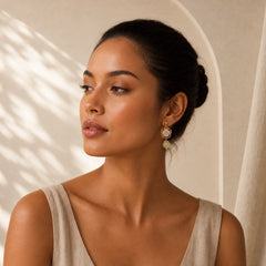 Tridacna Stone Flower Jade Bead Blessing Drop Earrings featuring Tridacna Stone, Jade, Copper