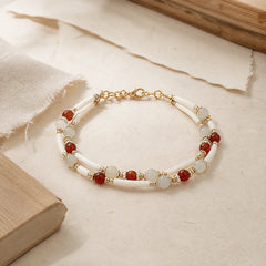 Tridacna Stone Red Agate Hetian Jade Blessing Bracelet featuring Tridacna Stone, Red Agate, Jade