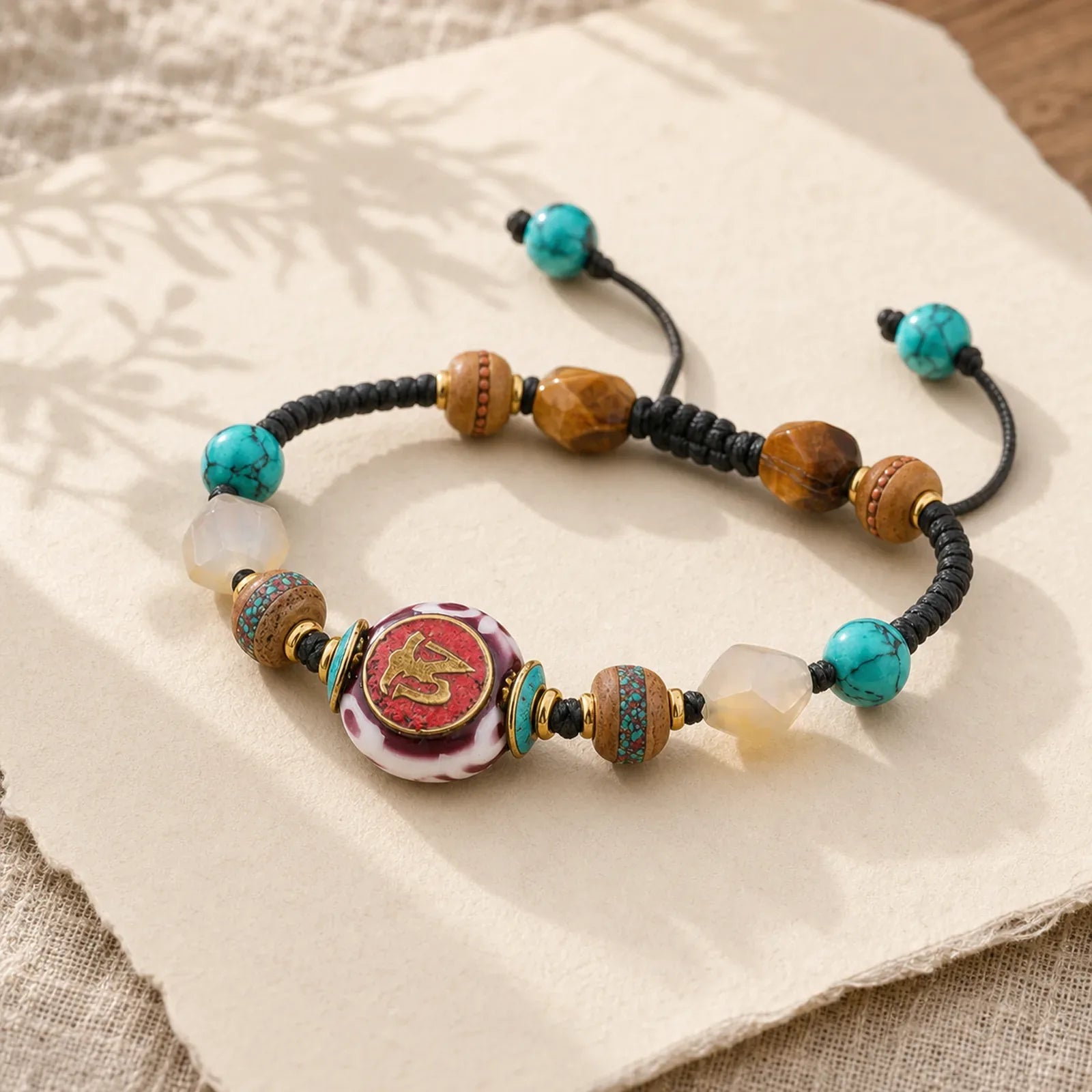 Turquoise Amber Tibet Braided Rope Love Bracelet featuring Turquoise, Amber