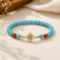 Turquoise Bead Protection Balance Bracelet featuring Turquoise, Red Agate, Copper