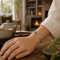 Turquoise Bead Protection Balance Bracelet featuring Turquoise, Red Agate, Copper