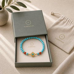 Turquoise Bead Protection Balance Bracelet featuring Turquoise, Red Agate, Copper