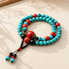 Turquoise Black Onyx Red Turquoise Bead Protection Bracelet featuring Turquoise, Black Onyx, Red Turquoise