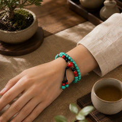 Turquoise Black Onyx Red Turquoise Bead Protection Bracelet featuring Turquoise, Black Onyx, Red Turquoise
