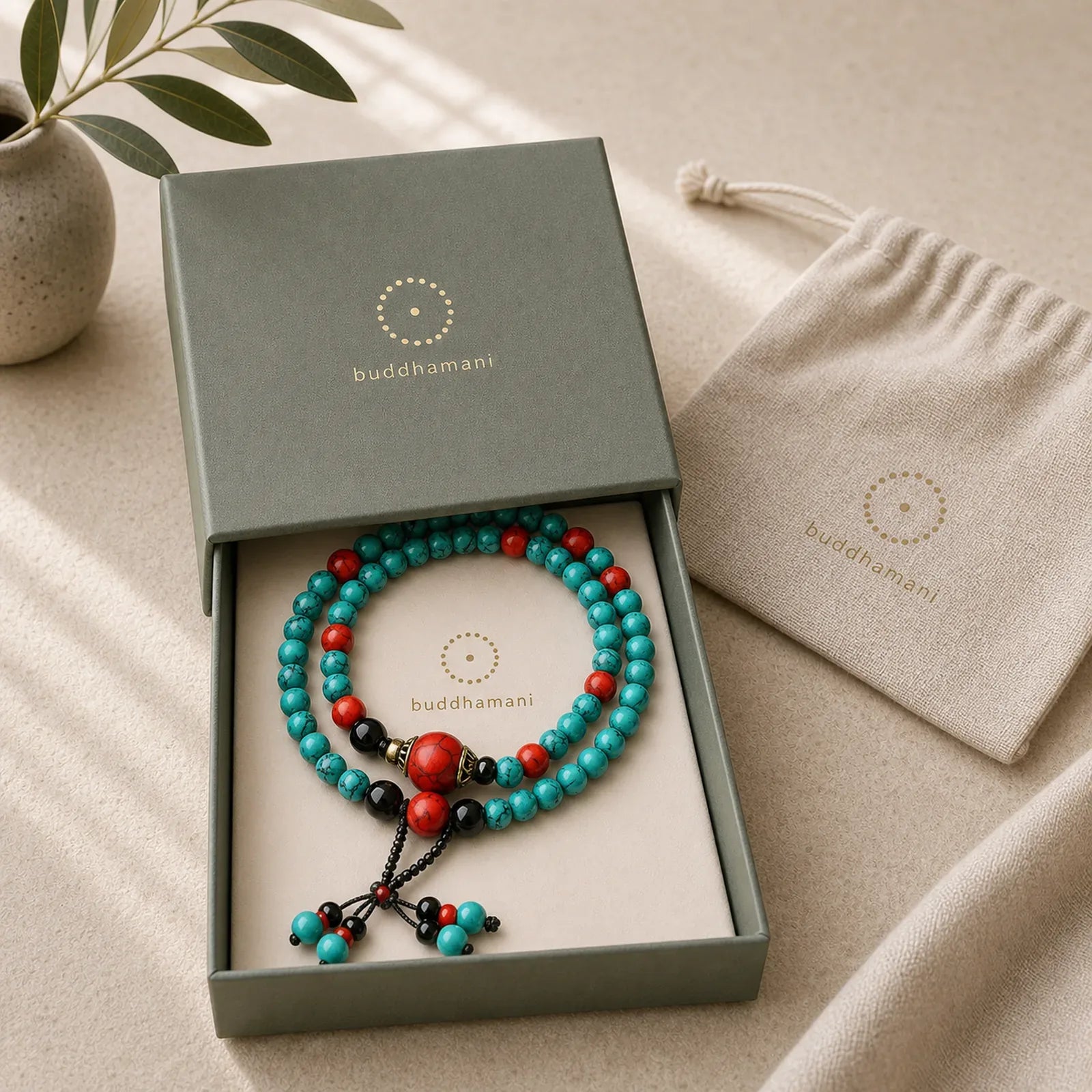 Turquoise Black Onyx Red Turquoise Bead Protection Bracelet featuring Turquoise, Black Onyx, Red Turquoise