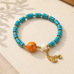 Turquoise Communication Handcrafted New Chinese Disc Bead Bracelet featuring Turquoise, Copper