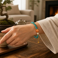 Turquoise Communication Handcrafted New Chinese Disc Bead Bracelet featuring Turquoise, Copper