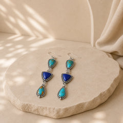 Turquoise Geometric Bohemian Protection Drop Earrings featuring Turquoise