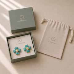 Turquoise Love Heart Flower Copper Healing Stud Earrings featuring Turquoise, Copper, Pearl
