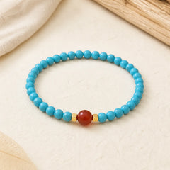 Turquoise Red Agate Beaded Protection Bracelet featuring Turquoise, Red Agate, Copper