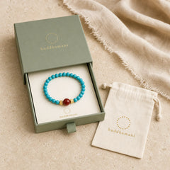 Turquoise Red Agate Beaded Protection Bracelet featuring Turquoise, Red Agate, Copper