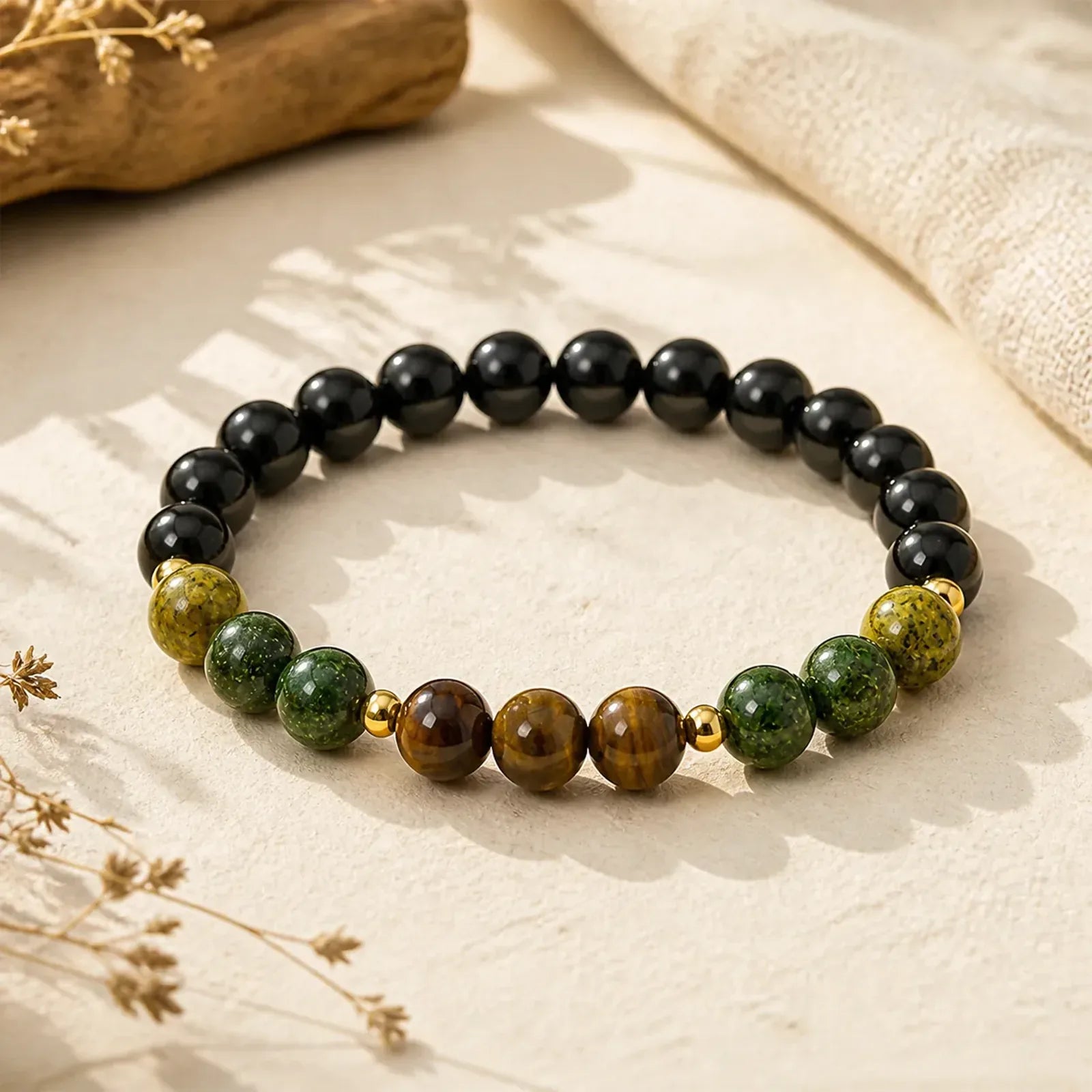 Turquoise Tiger Eye Beads Glass Balance Serenity Bracelet featuring Turquoise, Tiger Eye