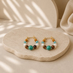 Turquoise Tiger Eye Pearl Handmade Protection Earrings featuring Turquoise, Tiger Eye, Pearl