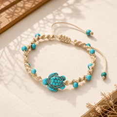Turquoise Turtle Design Braided Rope Protection Bracelet featuring Turquoise, Turtle, Red String