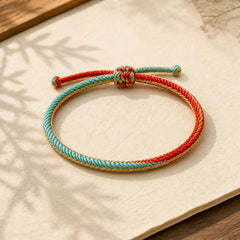 Two-Color Rope Handcrafted Eight Thread Peace Knot Bracelet (Extra 30% Off | USE CODE: FS30) featuring Red String, Silver