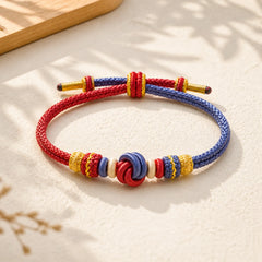 Two-Color Rope Handcrafted Eight Thread Peace Knot Luck Connection Bracelet featuring Red String