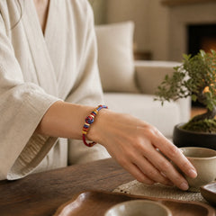 Two-Color Rope Handcrafted Eight Thread Peace Knot Luck Connection Bracelet featuring Red String