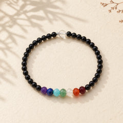 Ultra-fine 4mm Black Tourmaline Colorful Stone Bracelet featuring Tourmaline, Amethyst, Garnet