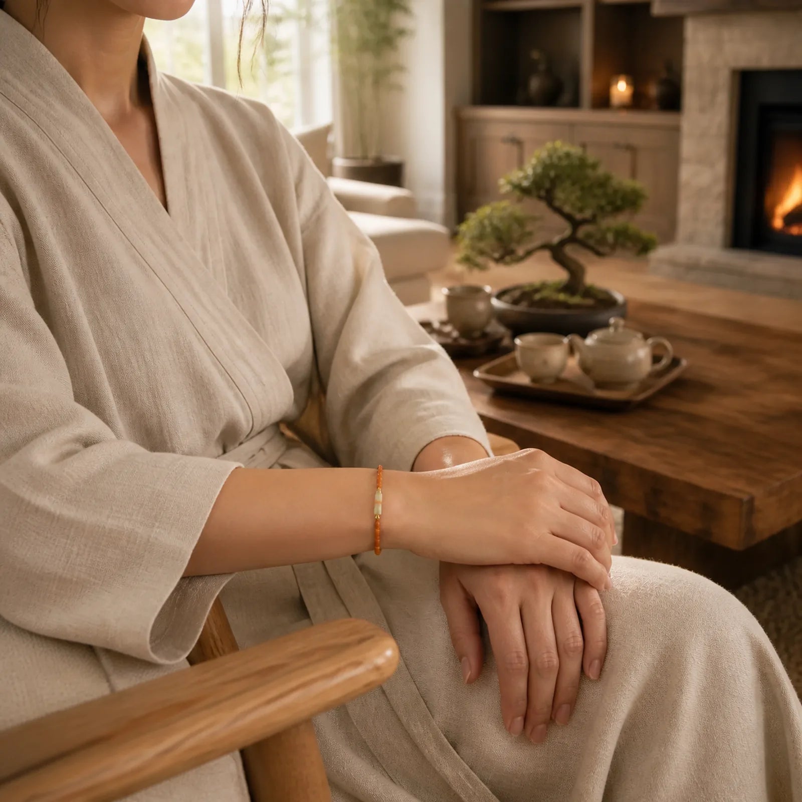 Ultra-fine Olive Pit Peace Bracelet featuring Olive Pit, Lotus, Shoushan Stone