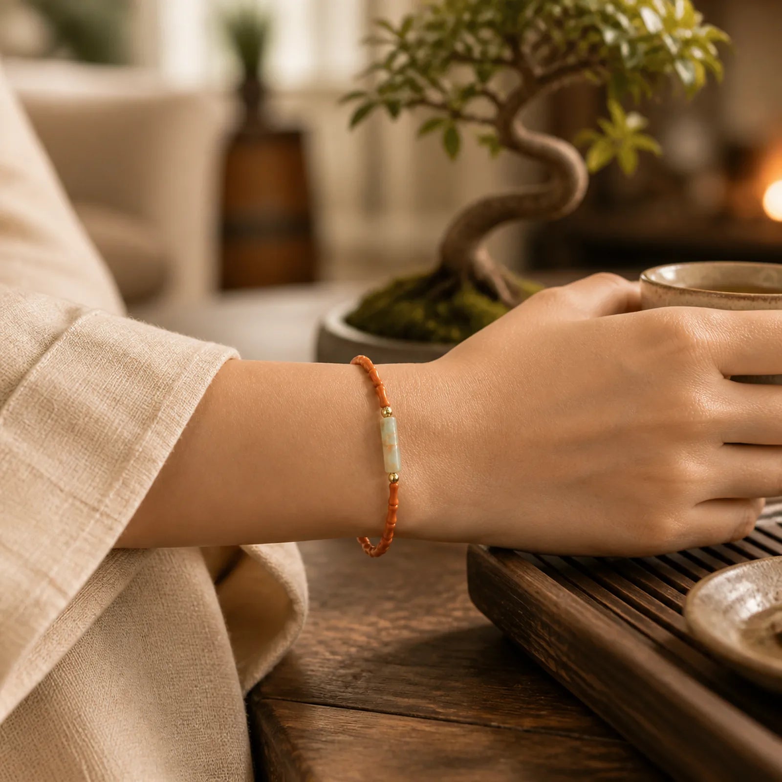 Ultra-fine Olive Pit Peace Bracelet featuring Olive Pit, Lotus, Shoushan Stone
