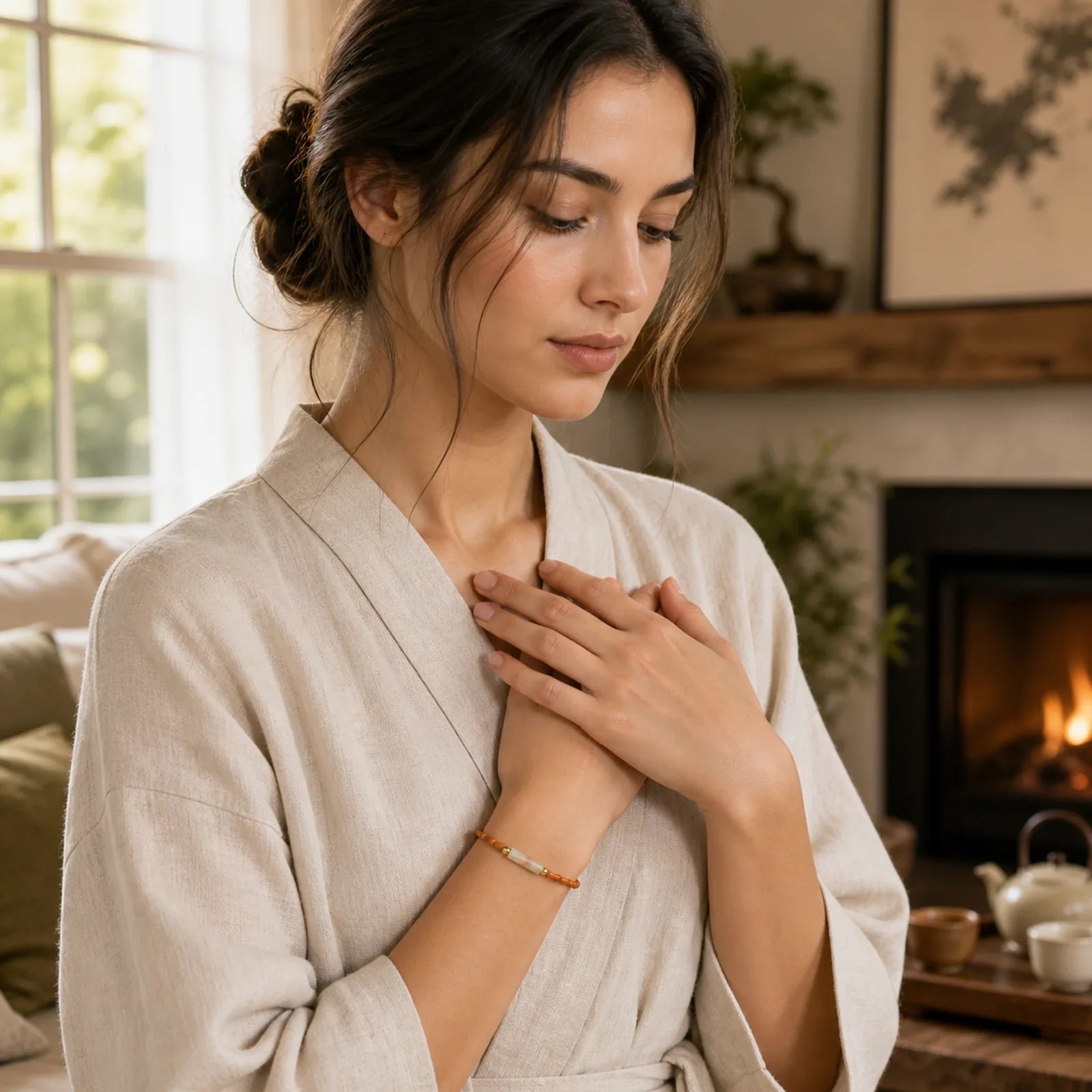 Ultra-fine Olive Pit Peace Bracelet featuring Olive Pit, Lotus, Shoushan Stone
