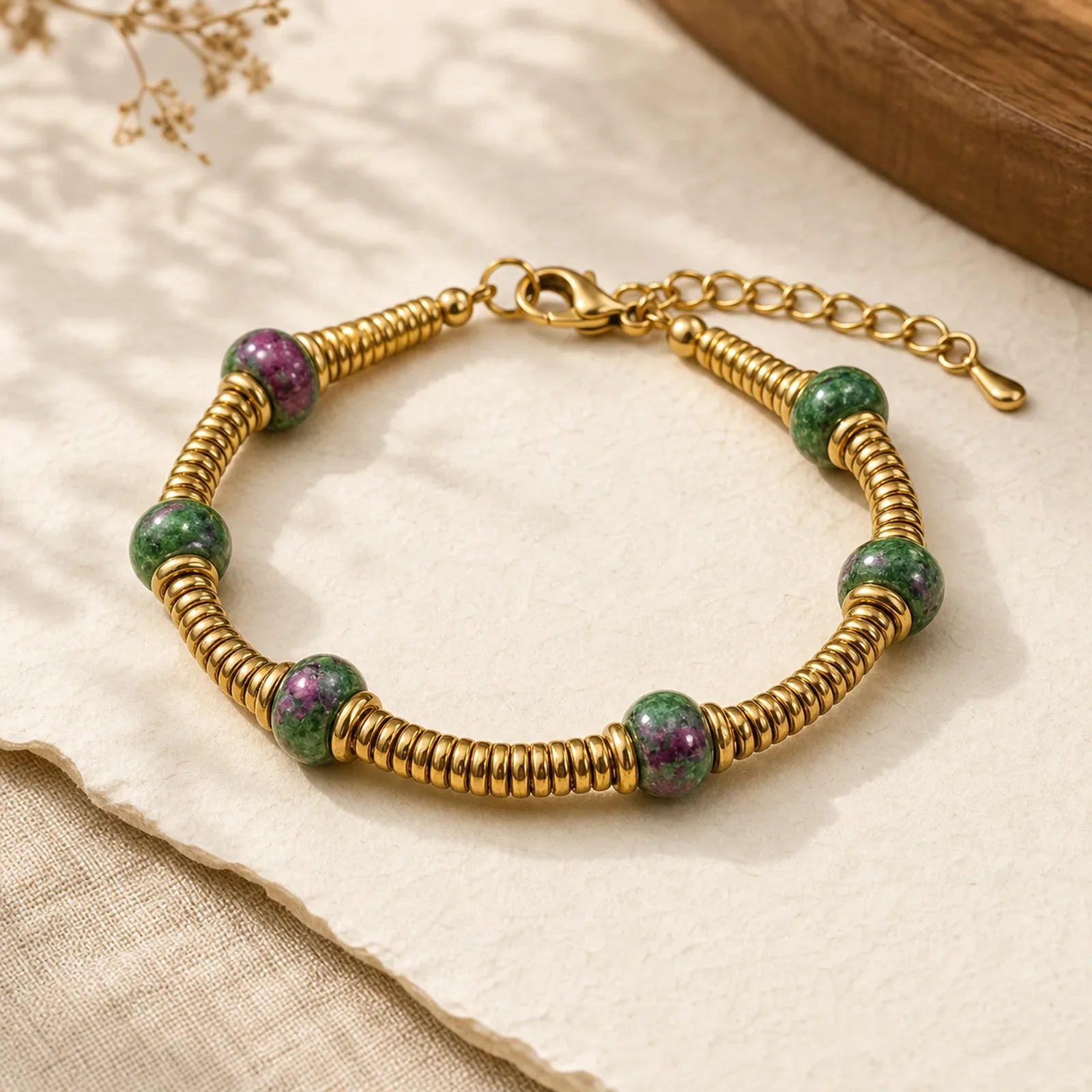 Unakite Bead Titanium Steel Balance Bracelet featuring Unakite, Titanium Steel