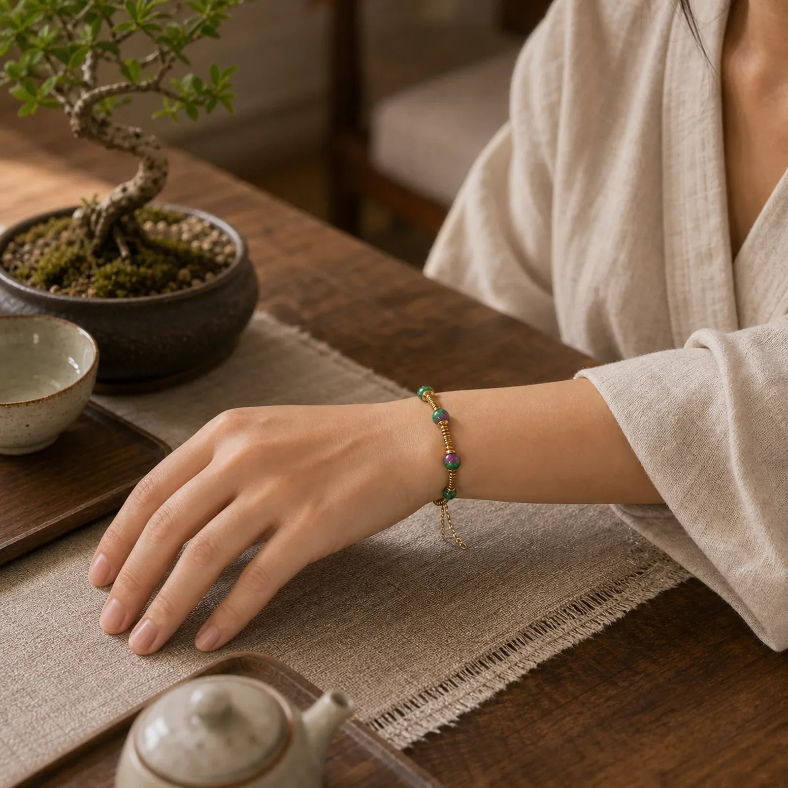 Unakite Bead Titanium Steel Balance Bracelet featuring Unakite, Titanium Steel