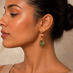 Unakite Chalcedony Balance Teardrop Drop Earrings featuring Unakite, Chalcedony, Copper