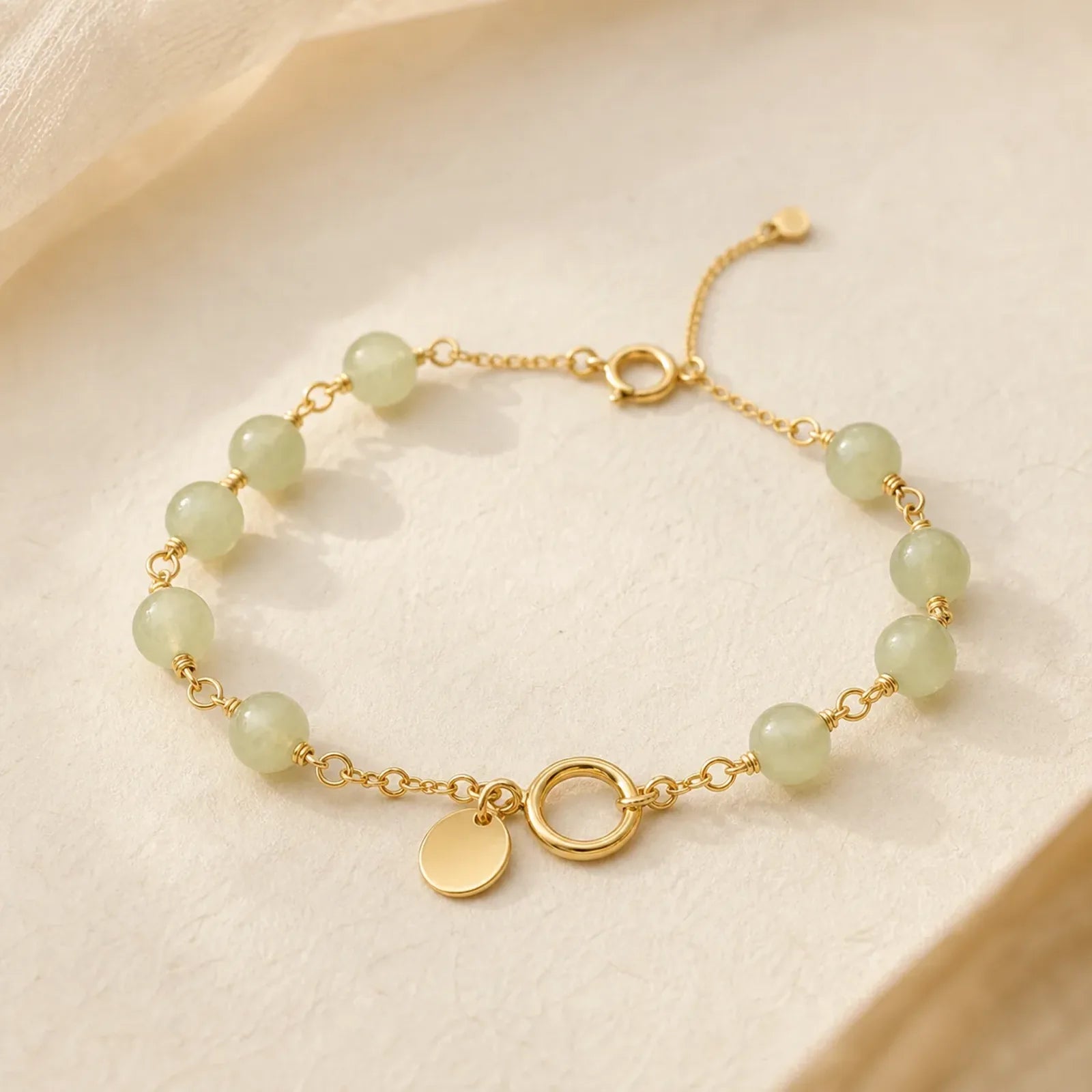 Unique Natural Hetian Jade 14K Gold filled Luck Beaded Bracelet featuring Jade