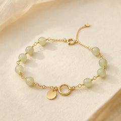 Unique Natural Hetian Jade 14K Gold filled Luck Beaded Bracelet featuring Jade