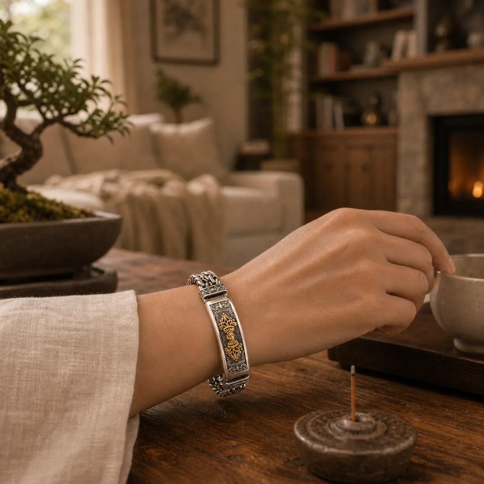 Vajra Dorje Twisted Braided Pattern Copper Balance Bracelet featuring Vajra, Copper